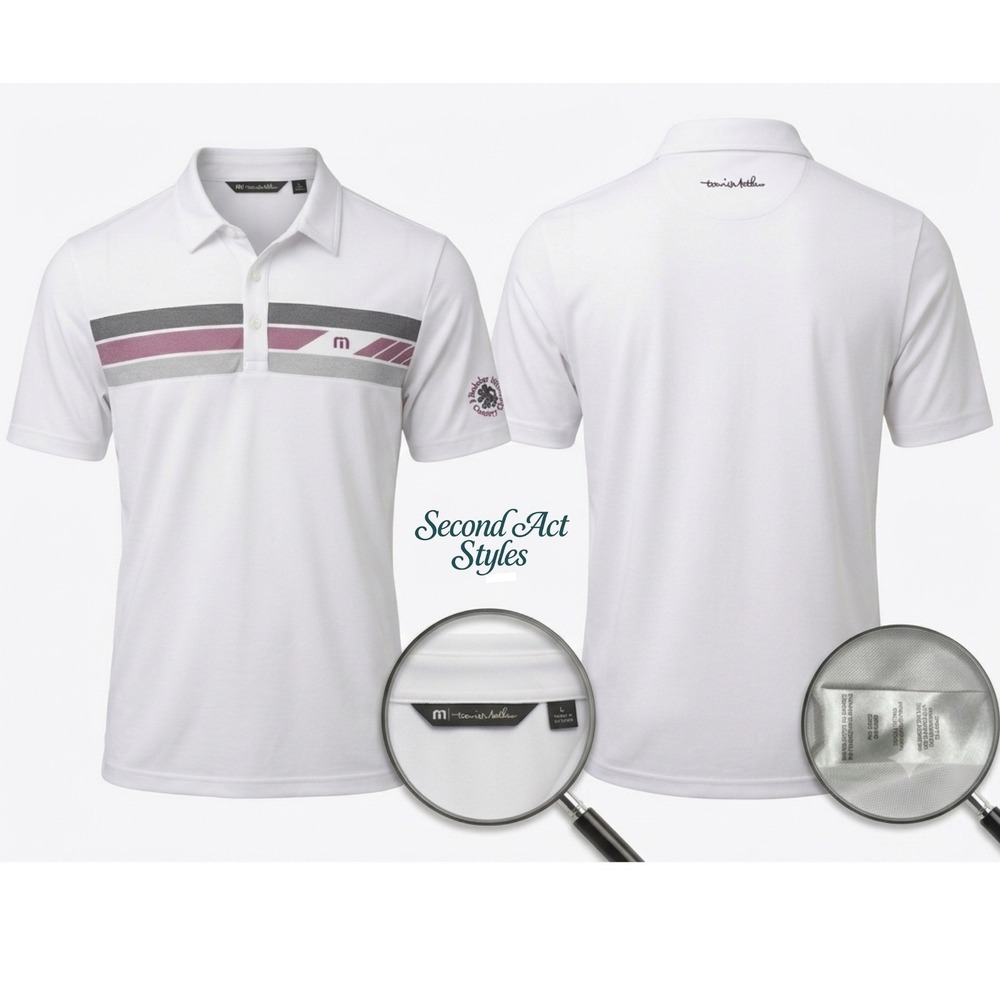 TravisMathew Mens White Striped Golf Polo Berkeley Hills CC Logo Size Large